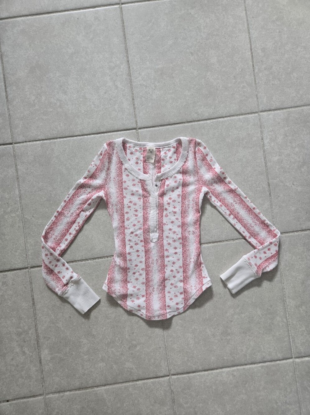 We The Free Pink & White Striped Star Henley Pajama Top